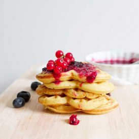 Hazelnut Waffles with Cranberry Pear Sauce Recipe Image